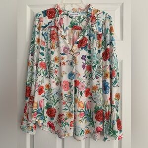 Gibson & Latimer Floral Top Sz M Boho Chic Sheer Bell Sleeve Romantic Blouse